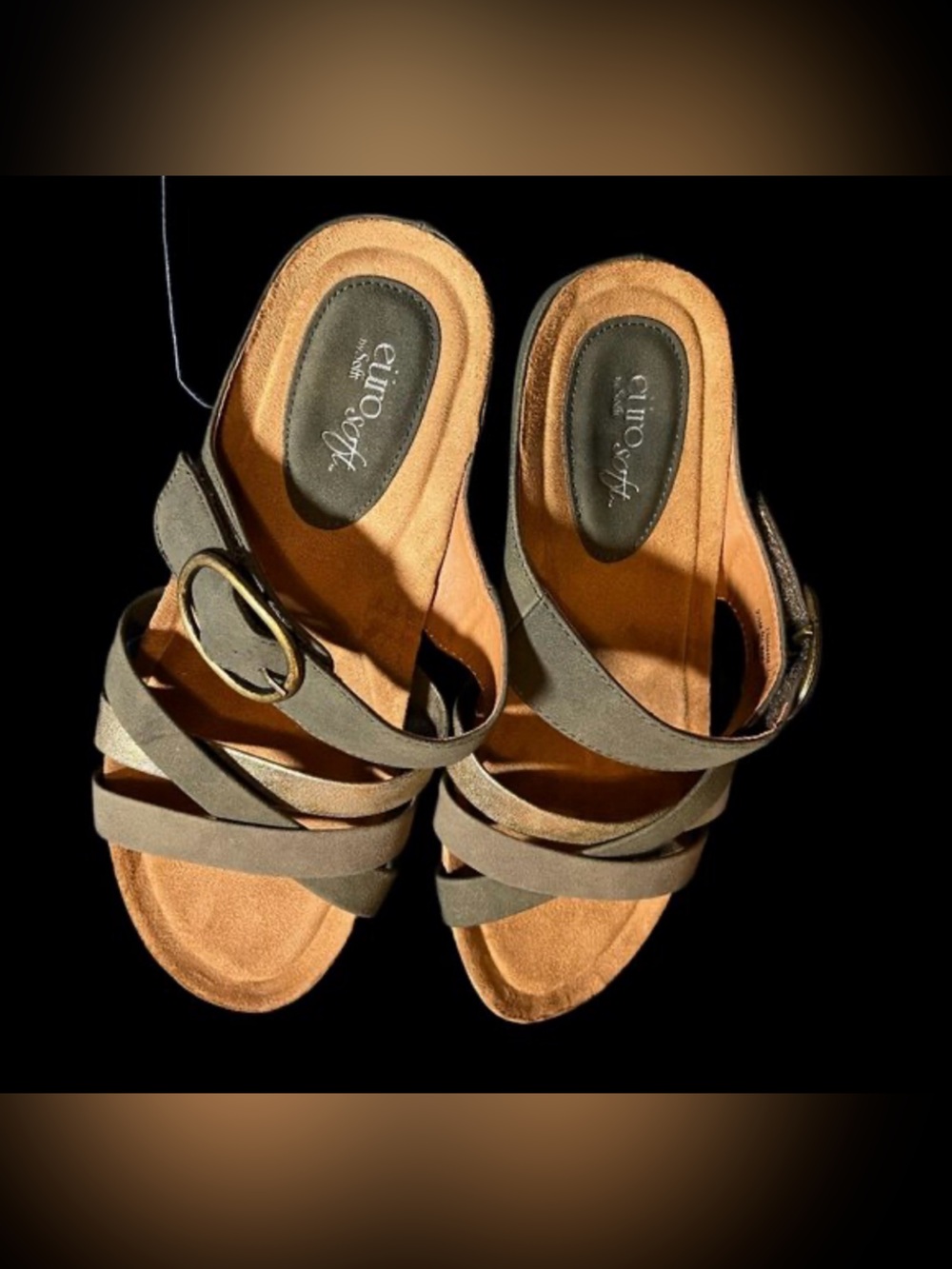 Eurosoft Olive Green Suede Strappy Wedge Sandals for Women